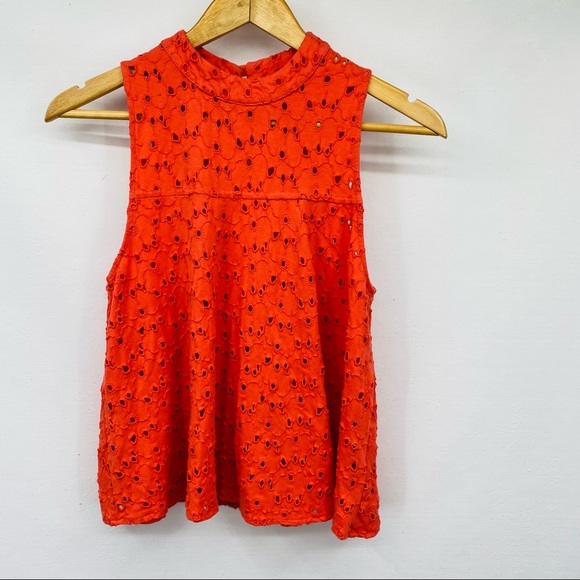Free People Tops - Free People Orange Open Back Perforated Tank Blouse XS
